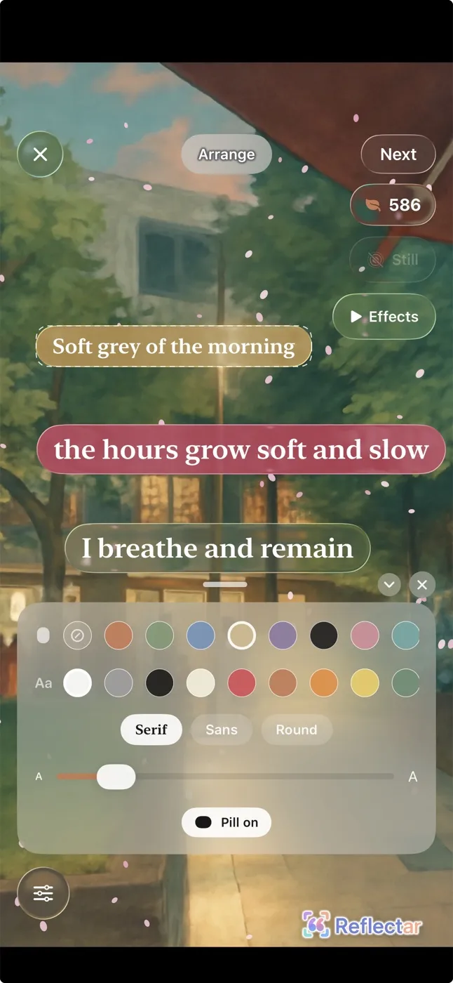 Arranging and styling a poem in the Reflectar editor