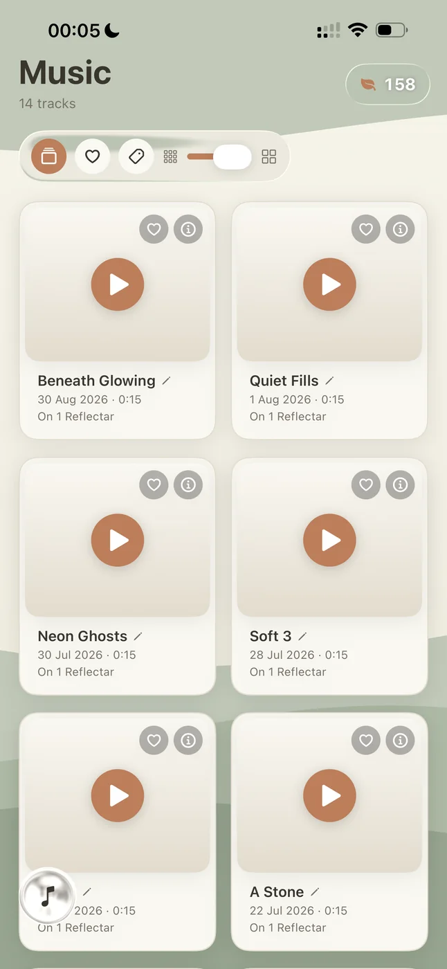 A library of original music tracks composed in Reflectar